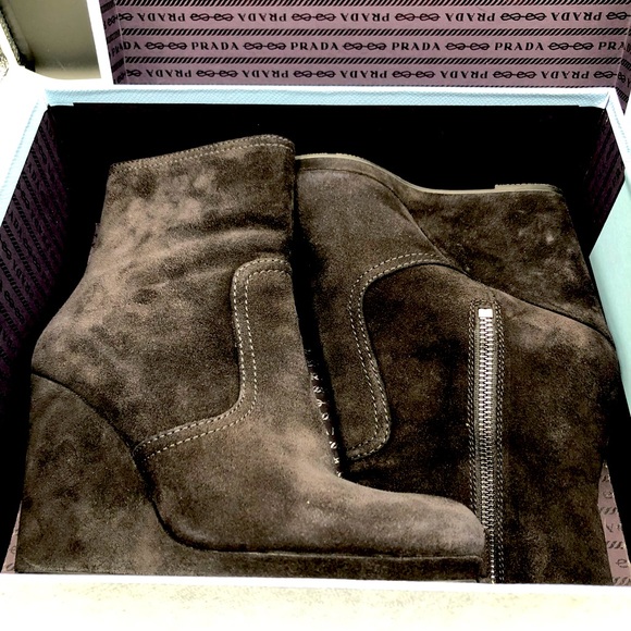 Prada Black Ankle Wedge Boots Like New - Picture 7 of 9